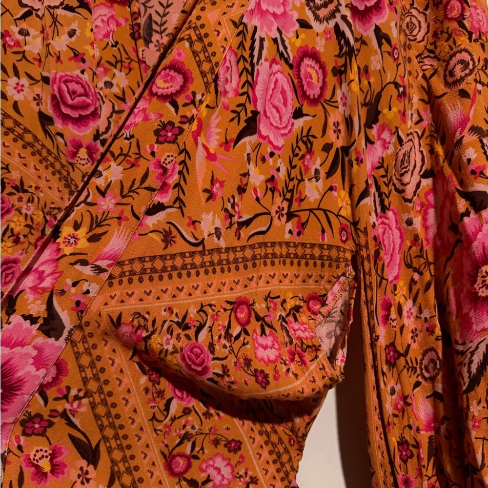 Spell Floral Maxi Kimono robe in Orange and Pink Amber Babushka  one size - Picture 4 of 5